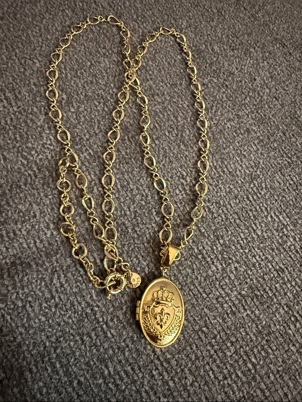 Talbots Gold Oval Crest Locket Necklace